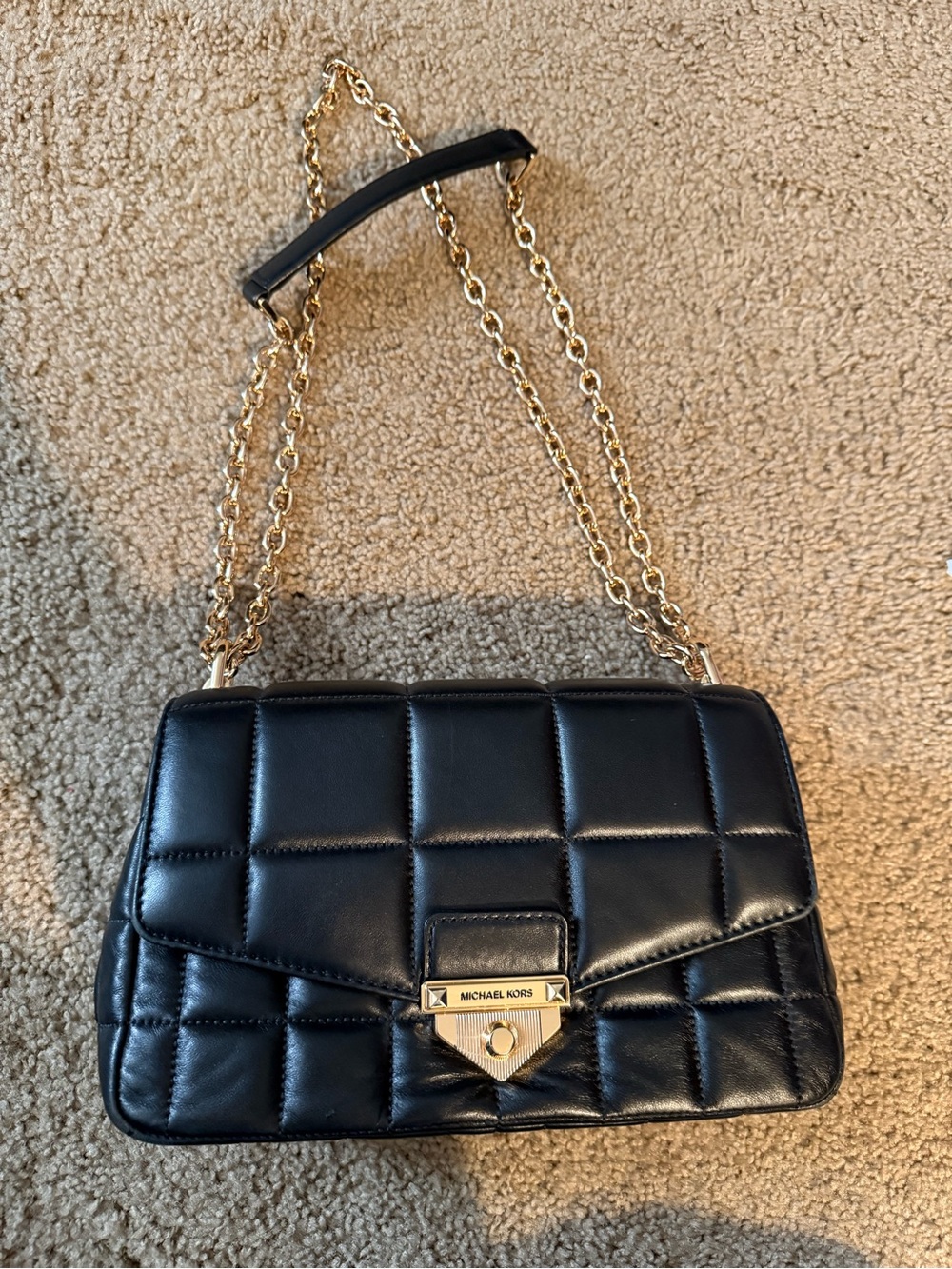 Michael Kors Black Quilted Leather Shoulder Bag with Gold Chain